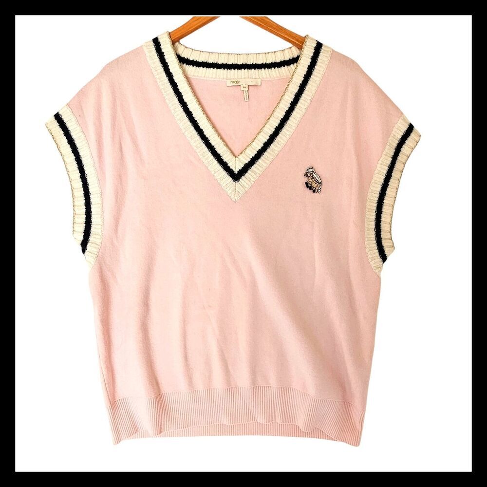 Maje Monette Womens Embroidered Pony Sweater Vest Pink One Size‎ Knit Jumper